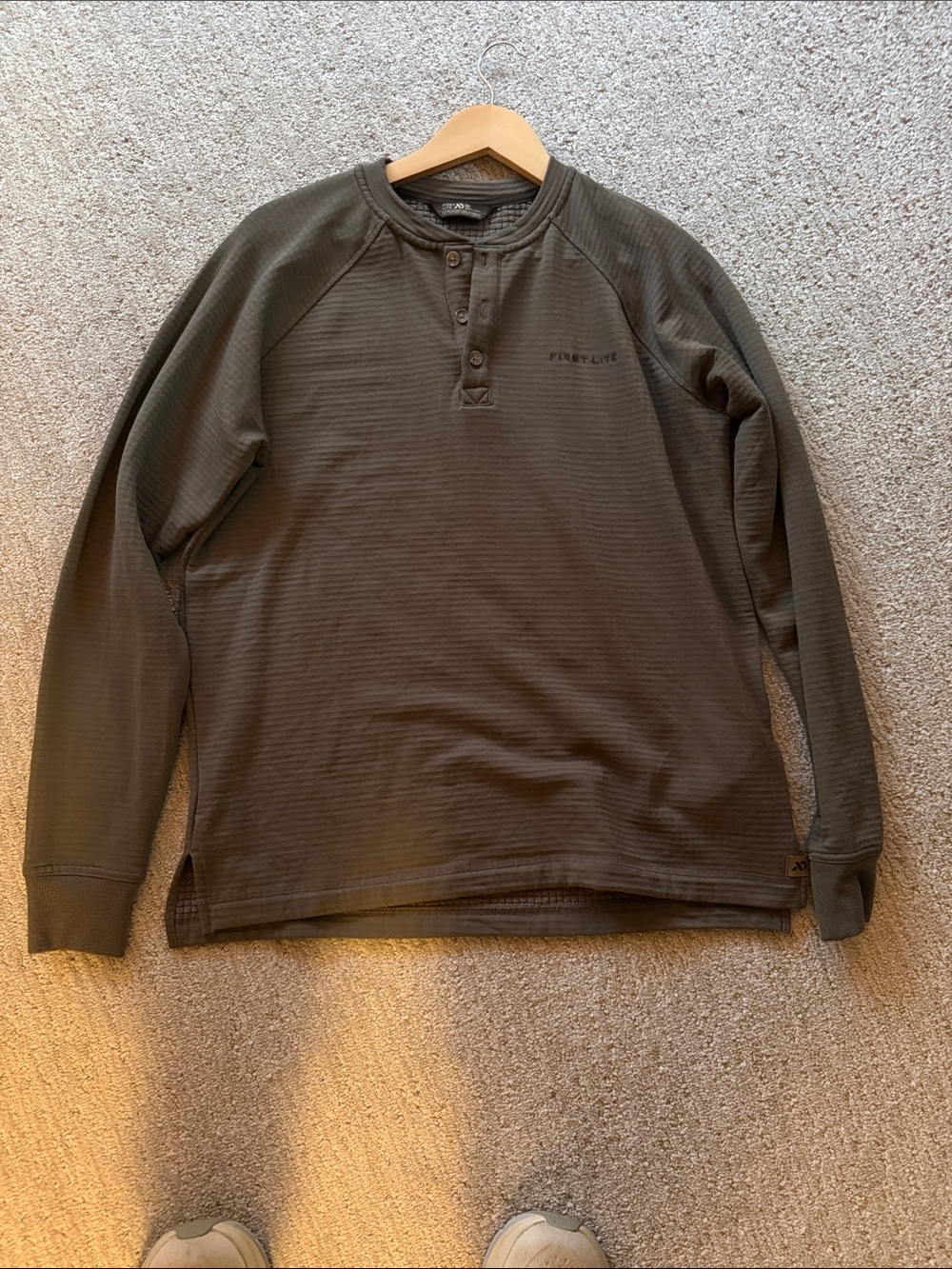 First Lite ThermaGrid Merino Wool Olive Henley Long Sleeve